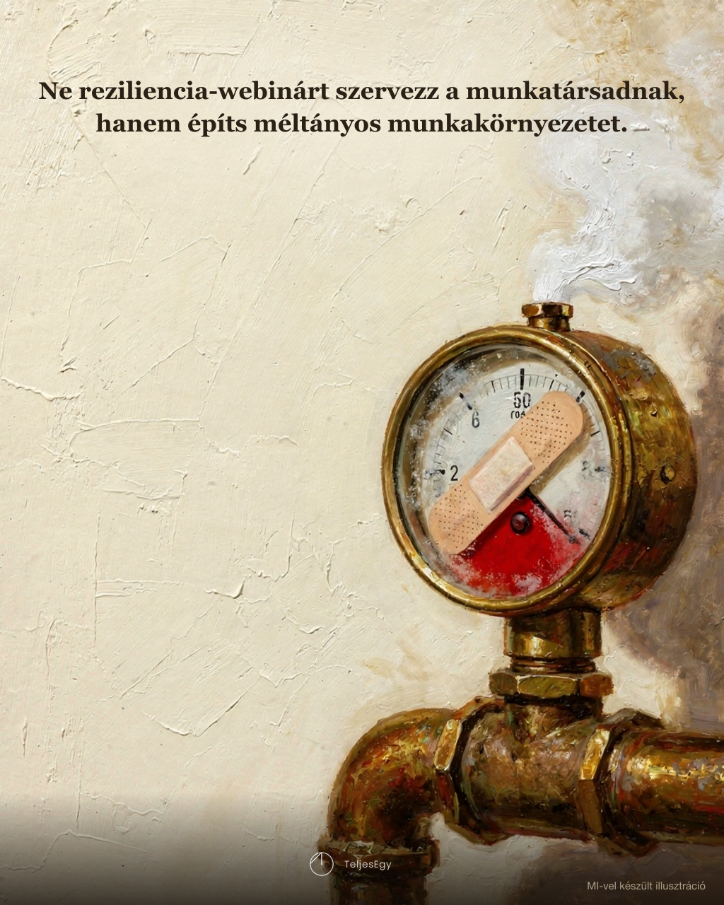 „Ne reziliencia-webinárt szervezz a munkatársadnak, hanem építs méltányos munkakörnyezetet” · TeljesEgy idézet-illusztráció